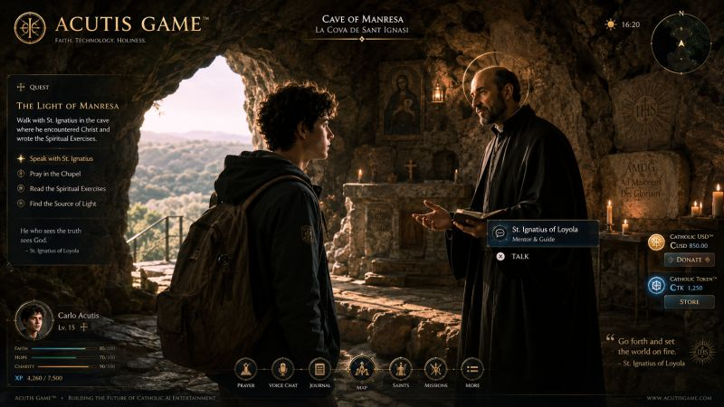 Acutis Game™ — Cave of Manresa, walking with St. Ignatius of Loyola