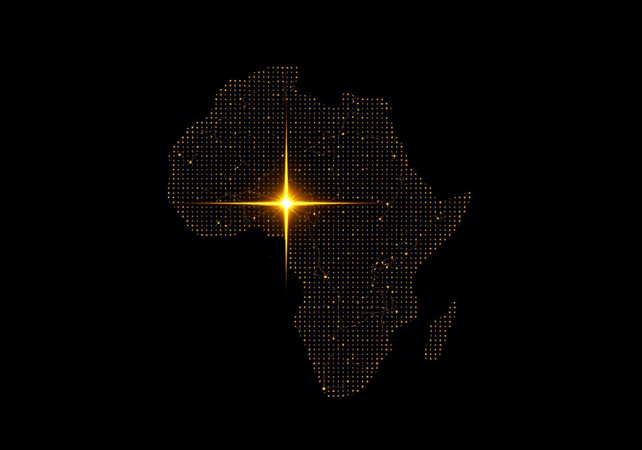 Dotted world map with luminous gold cross